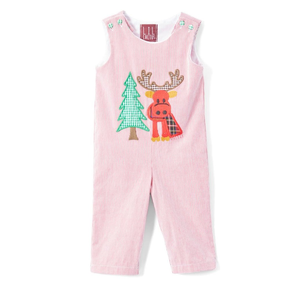 Lil Cactus Christmas Moose Boys Overalls Romper